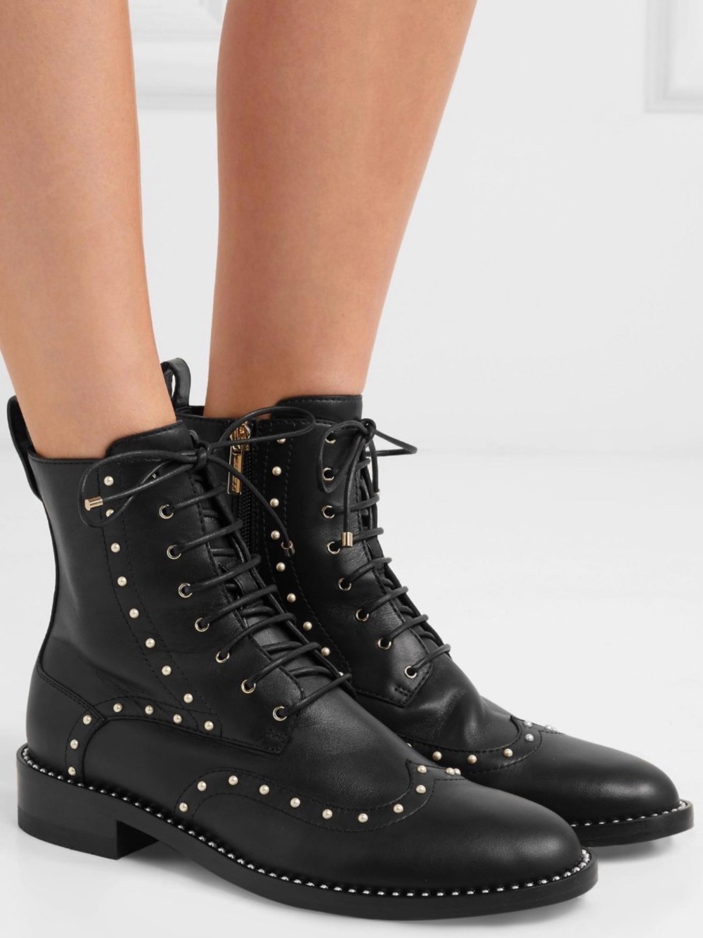 Jimmy Choo | NWOB Hannah Faux Pearl Combat Leather Boots - Size IT 40.5